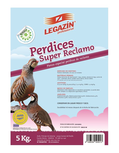PIENSO PERDICES SUPER RECLAMO 5 KG.