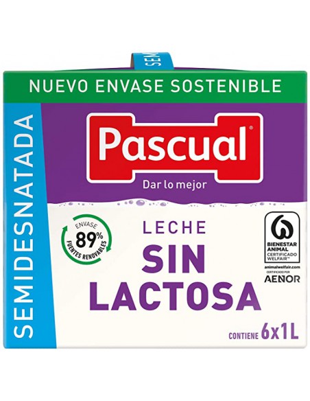 LECHE PASCUAL SIN LACTOSA SEMIDESNATADA 6X1L